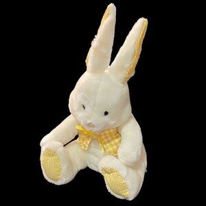 Vintage Hallmark Plush Easter Bunny 14" White Spring Rabbit Stuffed Animal Plaid